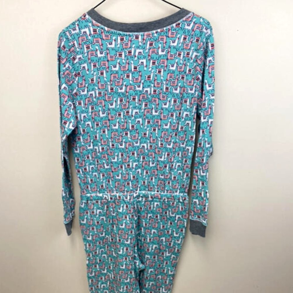 NWT Dina Be Francescas S Thermal Llama One Piece Pajamas Mint Pink Waffle Weave - Picture 4 of 7